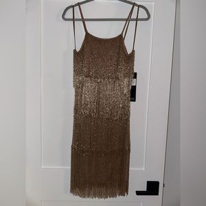 Embellished, gold, flapper dress